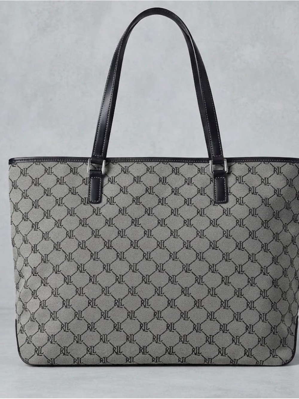 Ralph Lauren Gray Monogram Tote Bag with Black Handles